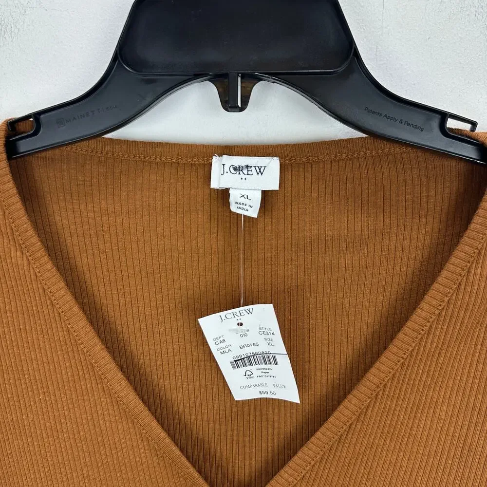 J.Crew Long Sleeve Button Henley Top Ribbed Stretch Jersey Mocha Latte XL NWT